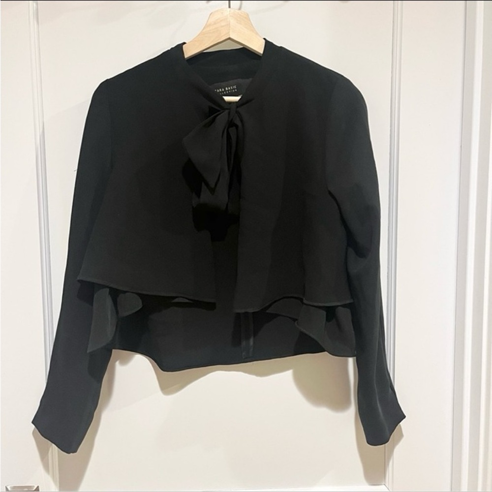 ZARA Layered Cape Blouse with Tie Detail